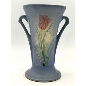 Vintage Hull Tulip Pottery Vase #100-33- 6 1/2"‎  Matte Blue Pink Yellow